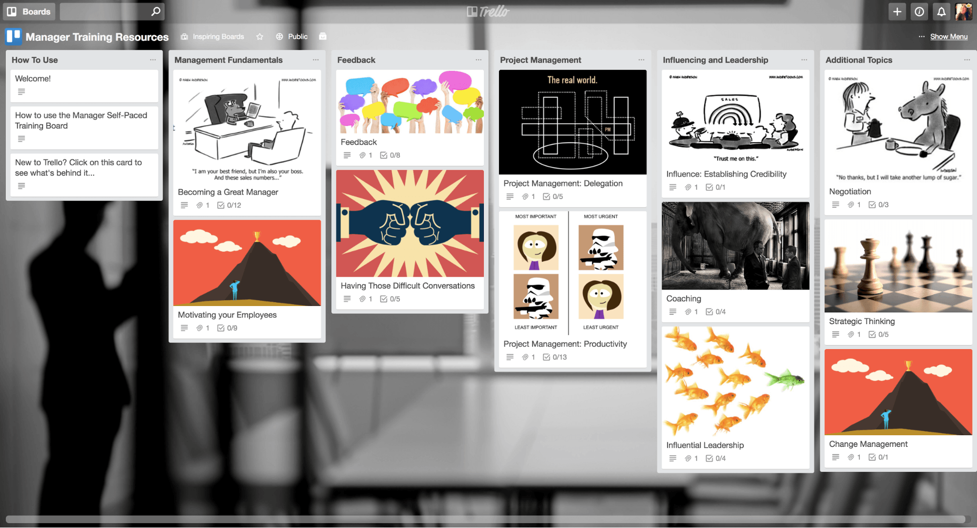manager training trello board