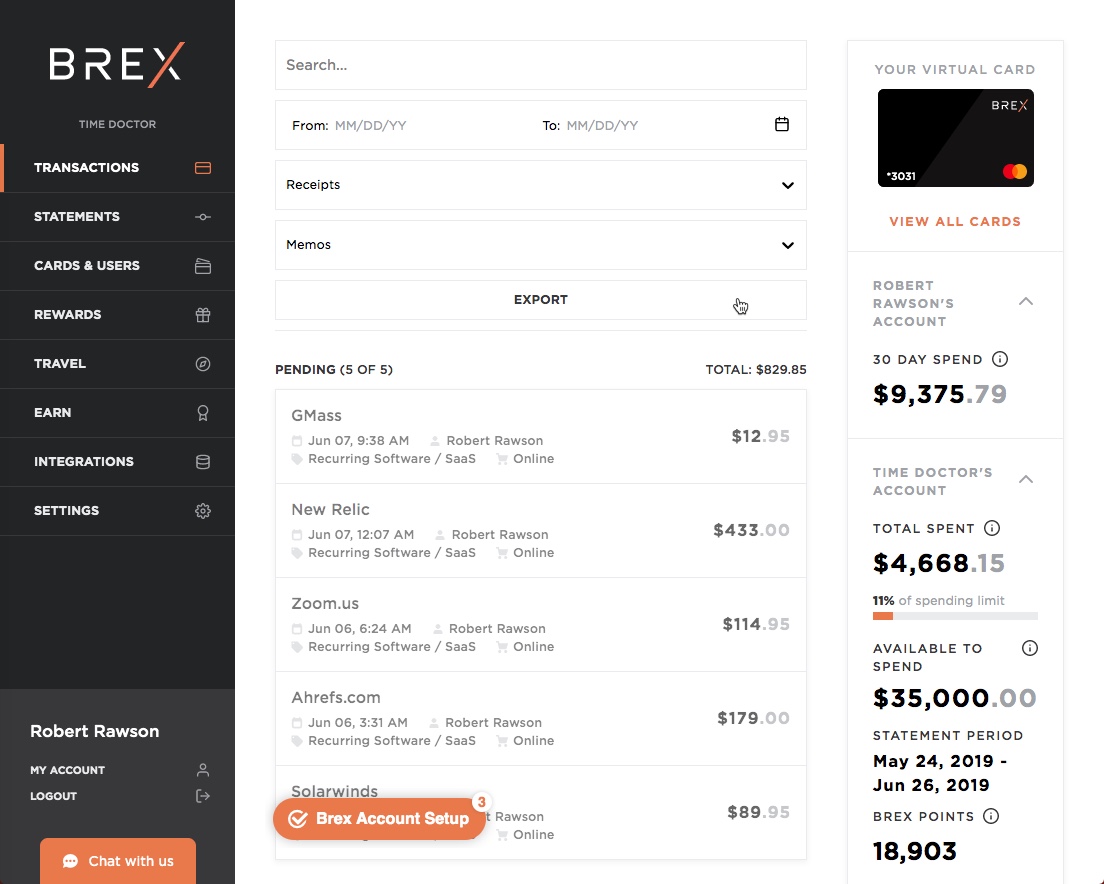 Brex transactions